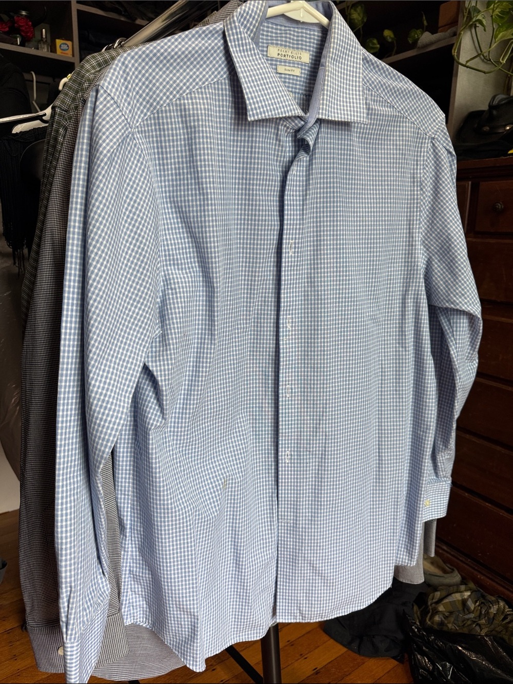 Perry Ellis Light Blue Small Check Dress Shirt